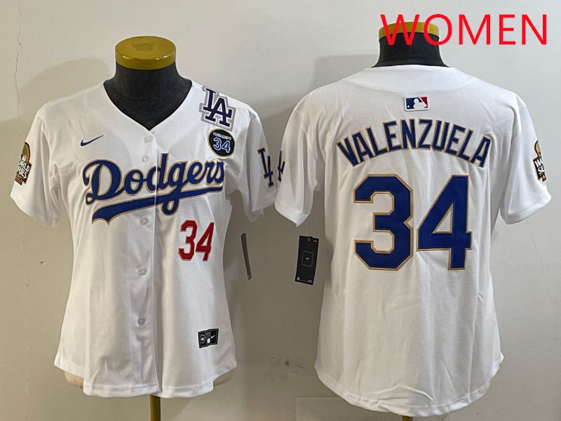 Women Los Angeles Dodgers 34 Valenzuela White Game 2025 Nike MLB Jersey style 3272